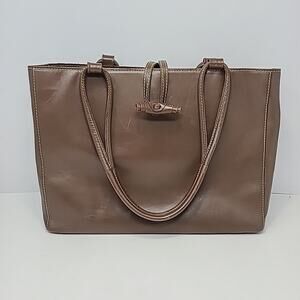 Tramantano Napoli Large Brown Leather Tote Flap Top Closure Split Interior 14.5"